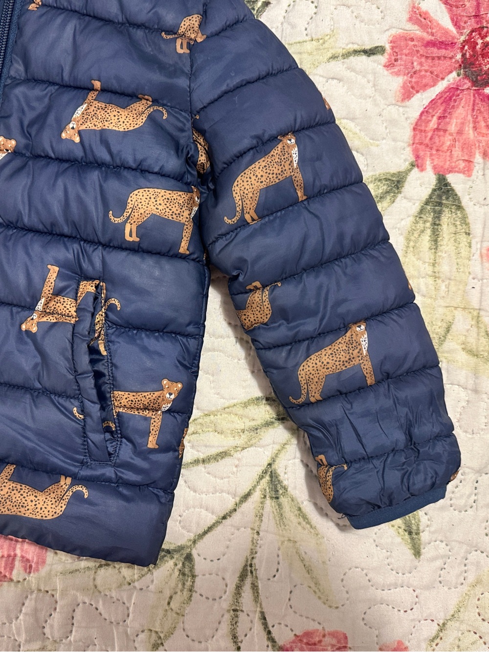 Rise Little Earthling Navy Leopard Print Puffer Jacket Size 2T / 3T Toddler - Picture 3 of 10